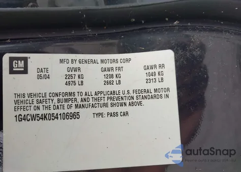 2005 Buick Park Avenue from USA, damaged, VIN 1G4CW54K054106965